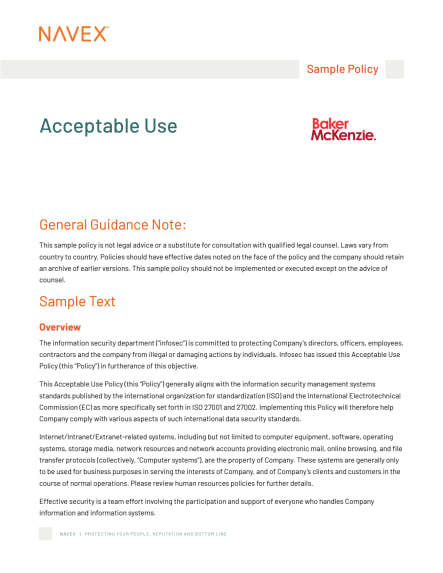 Acceptable Use Policy Aup Sample Template Navex 2805